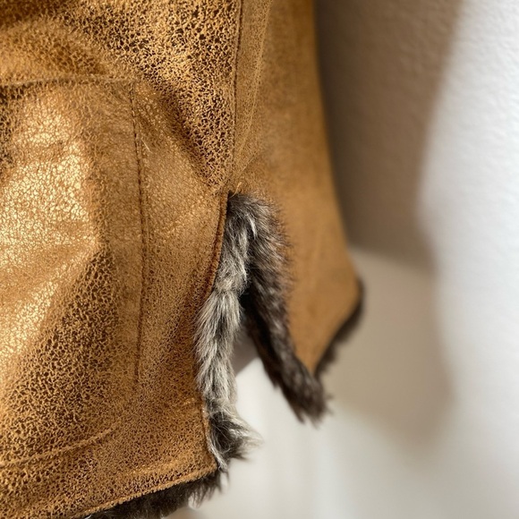 Boho Chic Leather Vest Faux Fur Trim Western Festival Layering Fall Piece PLarge - Picture 14 of 16